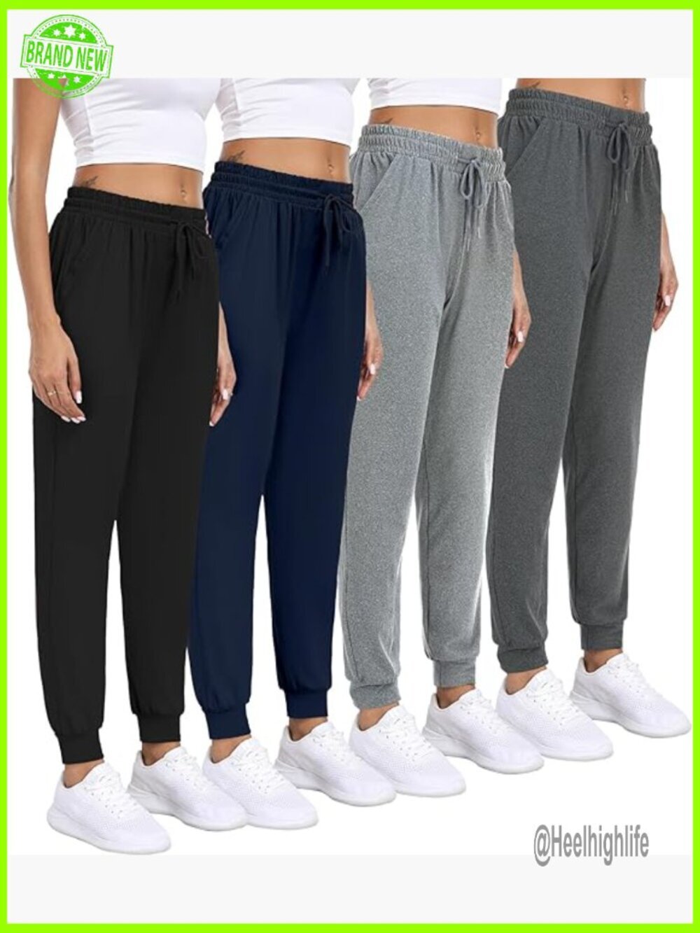 4 Pack Women Joggers with Pockets Lightweight Sweatpants Soft Lounge Yoga Pants